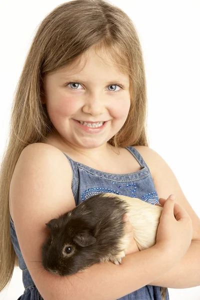 Junges Mädchen Mit Haustier Meerschweinchen — Stockfoto