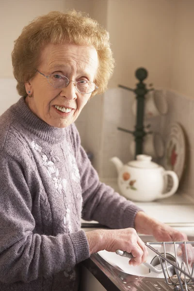 Äldre Kvinna Disk Diskbänken — Stockfoto