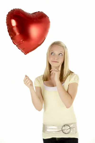 Teenage Girl Holding Heart-Shaped Balloon — Stock Photo, Image