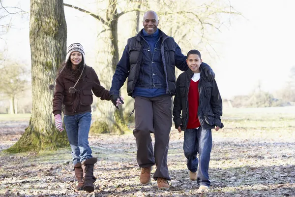Padre e figli a piedi in autunno — Foto Stock