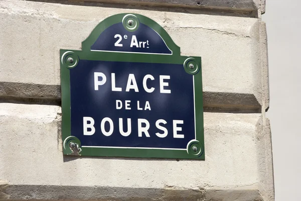 La Bourse Street Sign, Paris Stock Exchange — стоковое фото