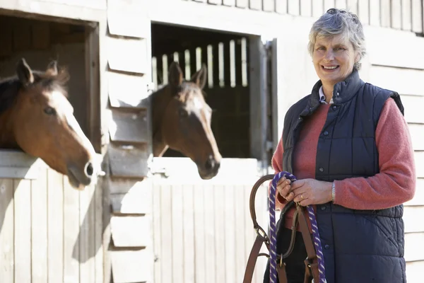 Senior kvinde stående af stables - Stock-foto