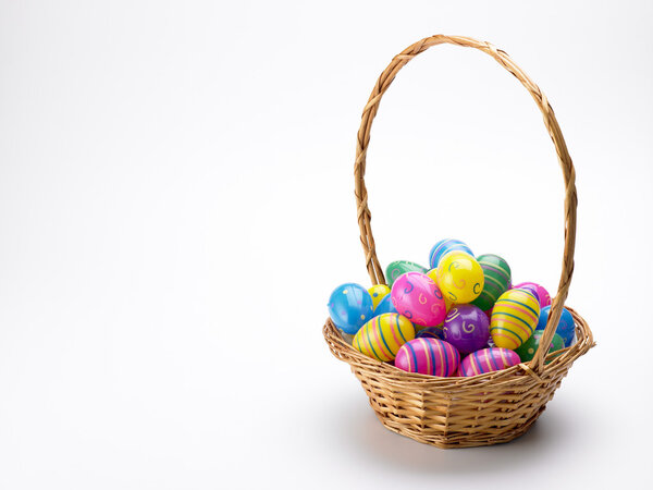 Basket Colorful Easter Eggs Royalty Free Stock Photos