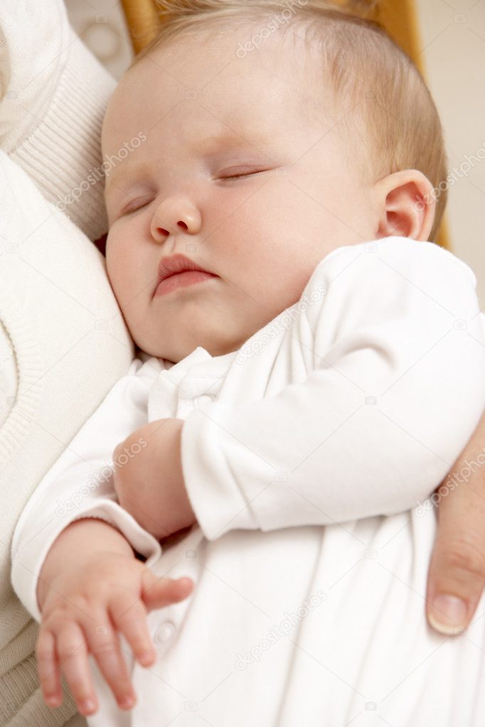 Mother Holding Sleeping Baby In Nursery ⬇ Stock Photo, Image by