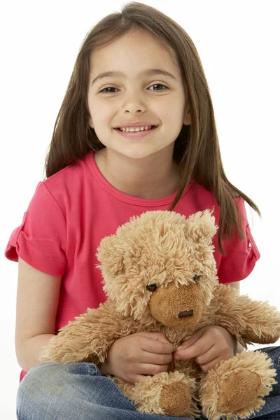 Στούντιο Πορτρέτο Του Χαμογελαστό Κορίτσι Αρκουδάκι — Φωτογραφία Αρχείου