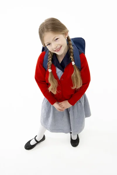Studioporträt Eines Lächelnden Mädchens Mit Schultasche — Stockfoto