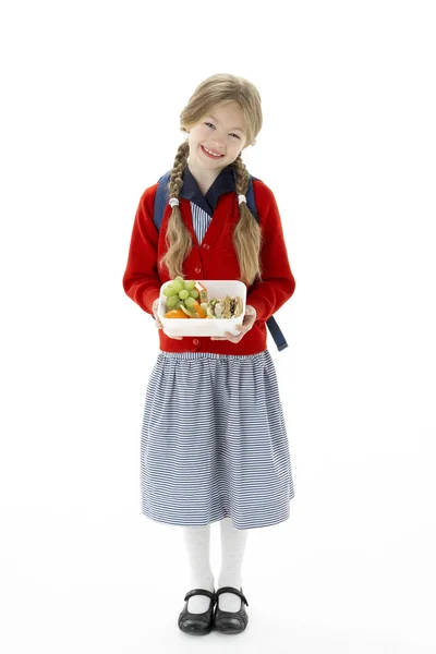 Studioporträt Eines Lächelnden Mädchens Mit Lunchbox — Stockfoto