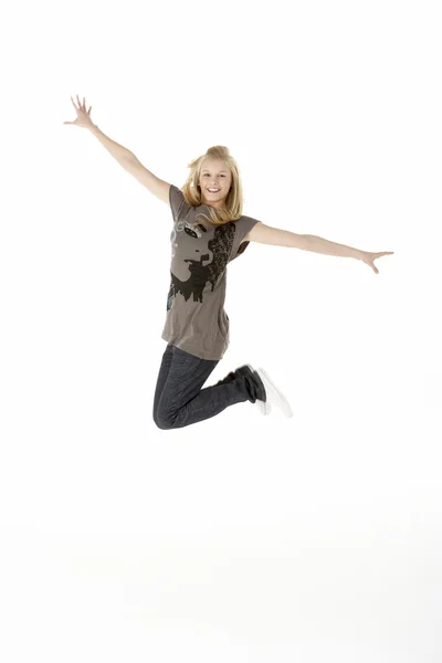 Full Length Studio Portrait Jumping Teenage Girl — Stock Photo, Image