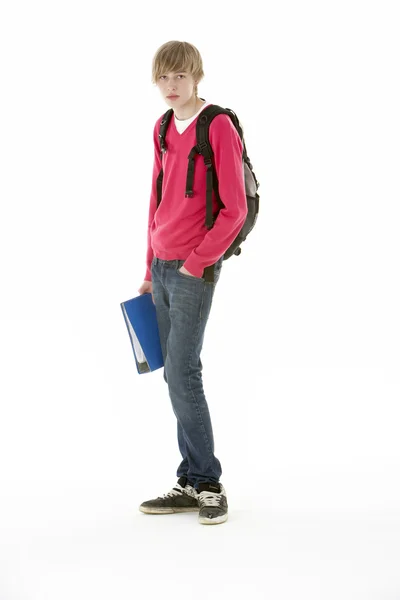 Estudio Longitud Completa Retrato Estudiante Adolescente Masculino — Foto de Stock