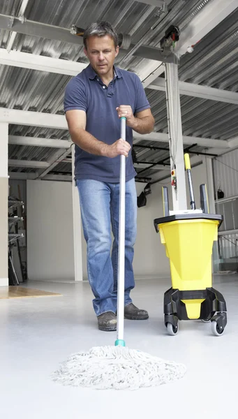 Cleaner Mopping Office Floor — Stock Photo, Image