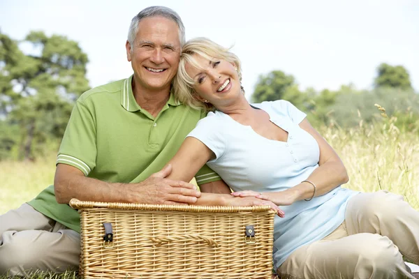 Mature couple having picnic in countryside — Stock Photo, Image