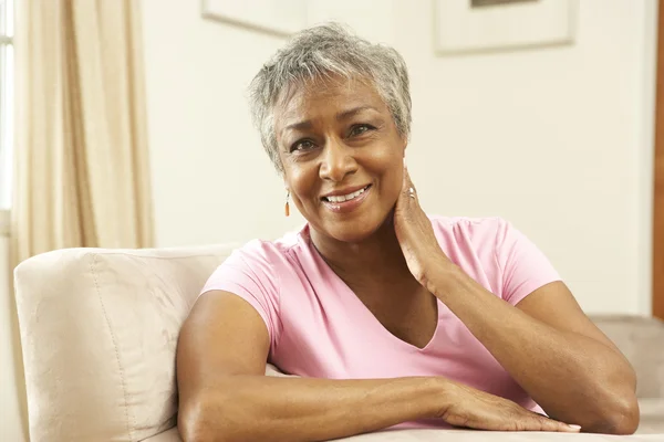 Senior Woman Relaxing Chair Home — Stock Photo, Image