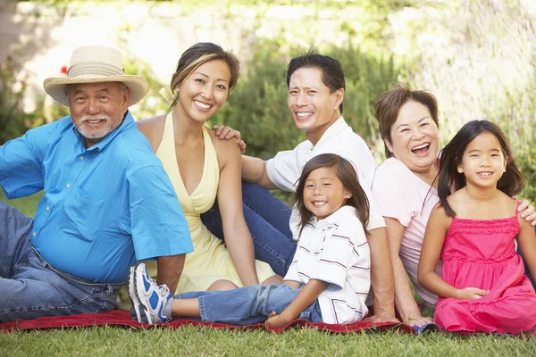 Uitgebreide familie groep ontspannen in de tuin — Stockfoto