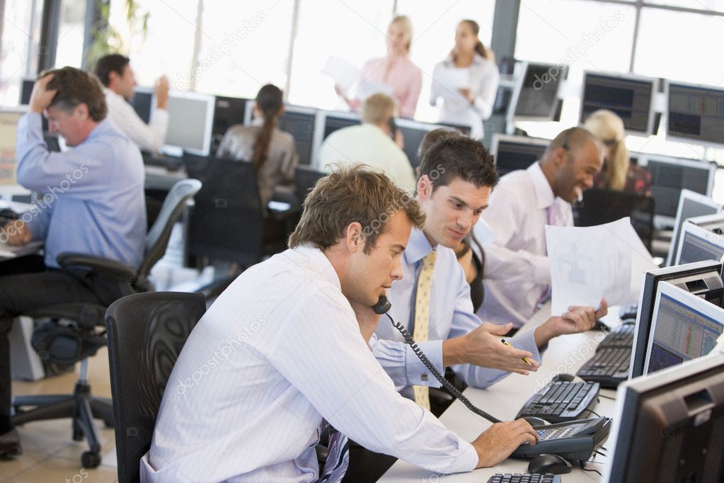 View Of Busy Stock Traders Office — Stock Photo ...