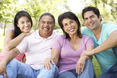 Grandparents With Adult Children In Park clipart