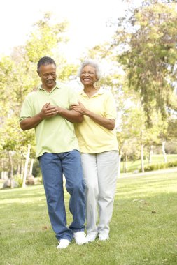 Senior Couple Walking In Park clipart