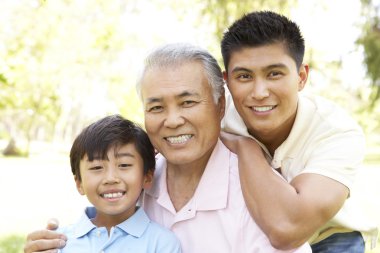 Grandfather With Son And Grandson In Park clipart