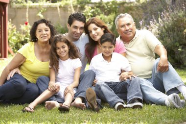 Portrait Of Extended Family Group In Park clipart