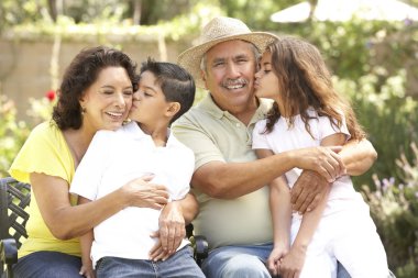 Portrait Of Grandparents With Grandchildren In Park clipart