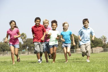 Group Of Children Running In Park clipart