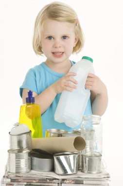 Child Holding Recycling clipart