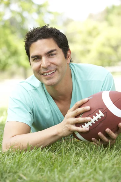 Portrait Young Man Park American Football — Stock Photo, Image