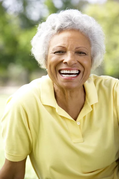 Portret Van Glimlachen Senior Vrouw Buitenshuis — Stockfoto