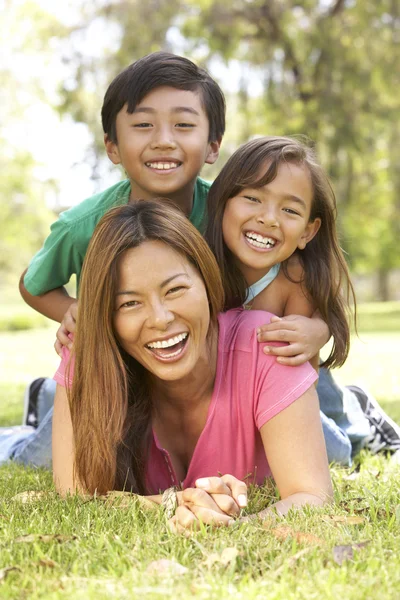 Mutter und Kinder genießen Tag im Park — Stockfoto
