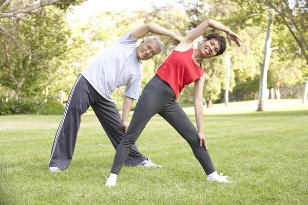 Para Seniorów Ćwiczących Parku — Zdjęcie stockowe