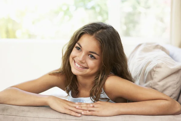 Young Girl Relaxing Sofa Home — Stock Photo, Image
