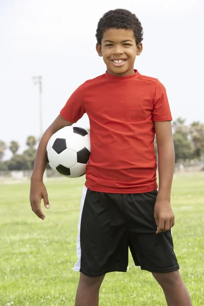 Młody Chłopak Piłce Nożnej — Zdjęcie stockowe