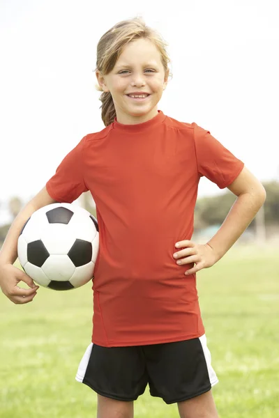 Νεαρή Κοπέλα Στην Ομάδα Ποδοσφαίρου — Φωτογραφία Αρχείου
