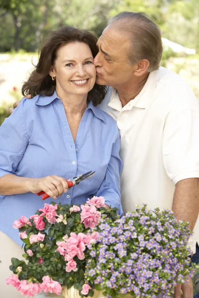 Senior coppia giardinaggio insieme — Foto Stock