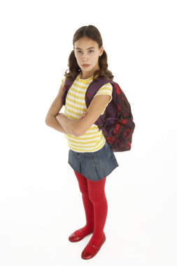 Studio Portrait Of Female Student With Backpack clipart