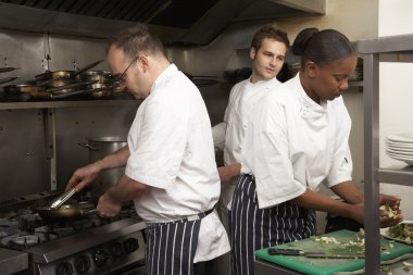 Team Of Chefs Preparing Food In Restaurant Kitchen clipart