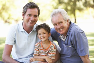 Grandfather With Father And Son In Park clipart