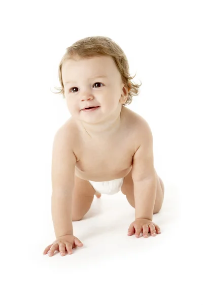 Retrato Estúdio Bebê Menino Rastejando — Fotografia de Stock