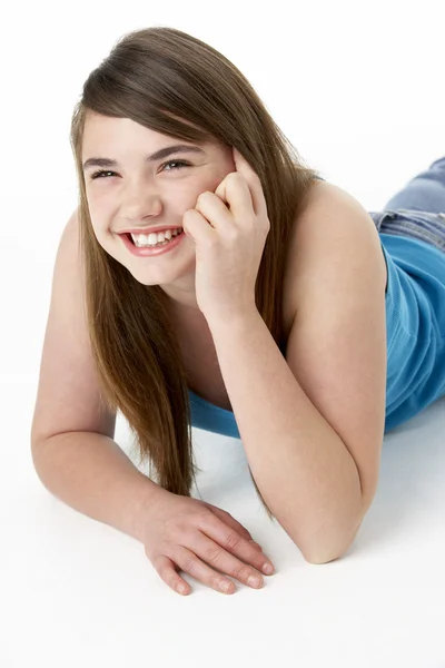 Estúdio Retrato Feliz Adolescente Menina — Fotografia de Stock