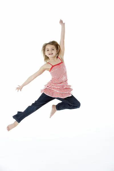 Menina Jumping In Mid Air — Fotografia de Stock