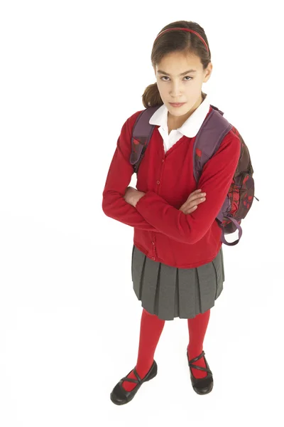 Studio Portrait Female Student Uniform Backpack — Stock Photo, Image
