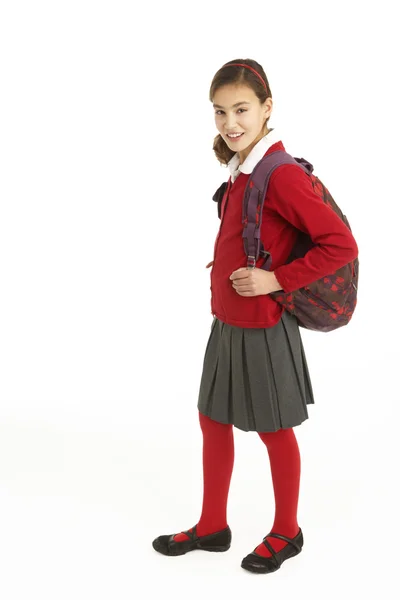 Studio Portrait Female Student Uniform Backpack — Stock Photo, Image
