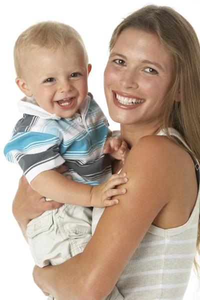 Studio Portrait Mother Holding Son — Stock Photo, Image