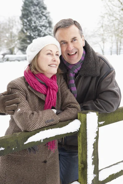 Seniorenpaar Steht Draußen Verschneiter Landschaft — Stockfoto