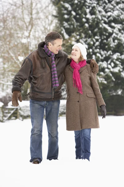 Senior Couple Walking Snowy Landscape — Stock Photo, Image