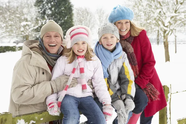 家族は 雪の風景に座って — ストック写真