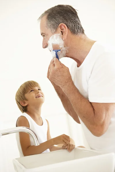 Grandfather Shaving Bathroom Mirror — Stock Photo, Image