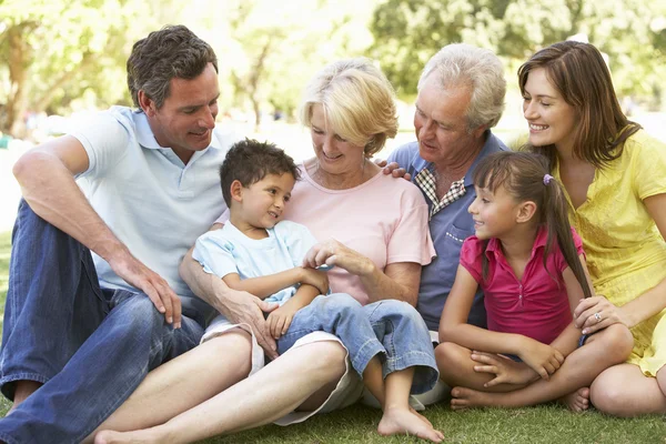Extended Group Portrait Of Family Enjoying Day In Park — Stock Photo, Image