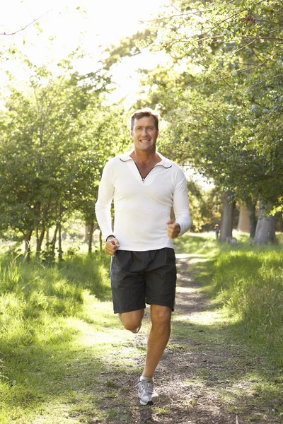 Middle Aged Man Jogging Park — Stock Photo, Image