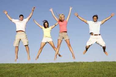 Young couples jumping in air clipart