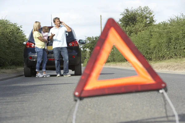 Family Broken Country Road Hazard Warning Sign — Stock Photo, Image